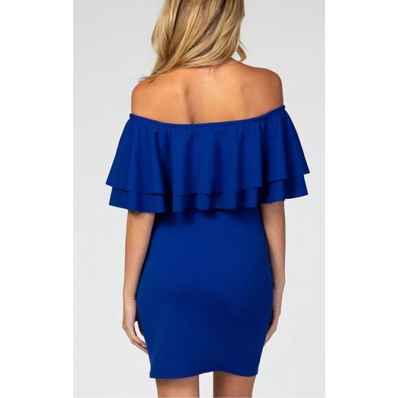 Hello MIZ Blue Double Layer Ruffle Off Shoulder Maternity Dress Size Small NWT - Picture 9 of 10